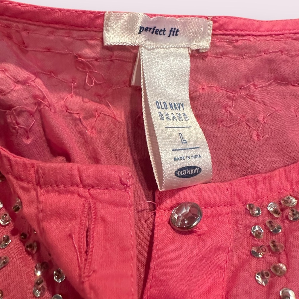 Women's Old Navy Summer 2005 Pink Blouse with Sparkle Accents Sz Large - Picture 8 of 12